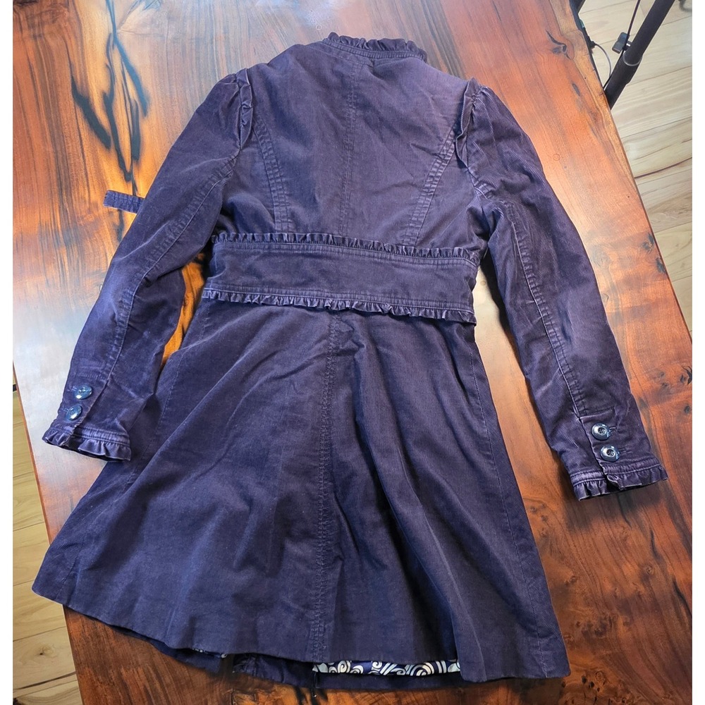 Elevenses Anthropologie Purple Corduroy Ruffle Trench Boho Fashiongram Indie - Picture 6 of 6